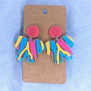 Y2K Retro Psychedelic Zebra Flower Dangle Earrings - Vibrant, Colorful